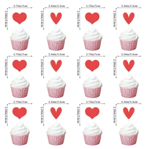 Red glitter heart cupcake toppers for Valentine's Day party cake decorations