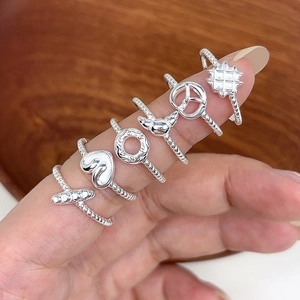 925 Sterling Silver Bread Series Rings For Women Cute Minimalist Croissant Donut Waffle Pretzel Shape Adjustable Open Ring Fashion Jewelry