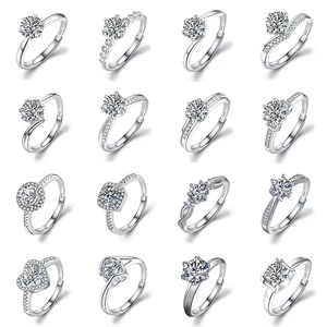Collection of 16 classic S925 sterling silver rings with large moissanite stones