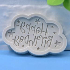 Cloud-shaped silicone cake mold with Happy Birthday text and stars for DIY baking