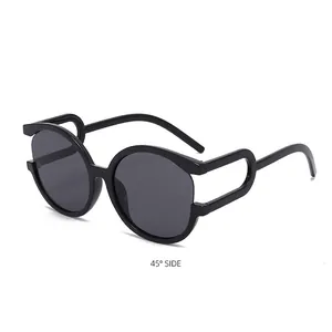 Fashion Round Sunglasses With PC Frame UV400 Protection Hollow Temple Design Retro Outdoor Travel Unisex Accessory