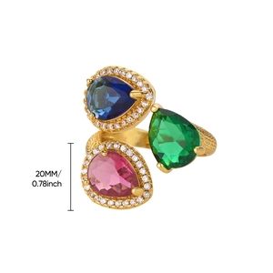 Vintage Goldring mit bunten Zirkonia in Sonnenblumenform und 20mm Höhenangabe