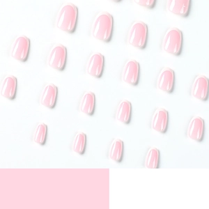 Minimalist short oval French press-on nails with pink base and white tips set