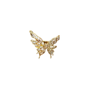 Gold plated butterfly open ring with pearl and cubic zirconia butterfly design for women