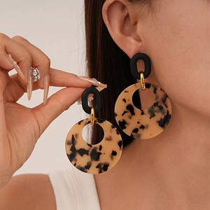 Chic leopard print geometric resin hoop earrings with gold accents for women