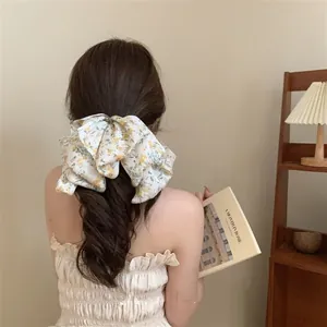 Barrette à cheveux à nœud floral en mousseline pour femmes avec clip à ressort élégant