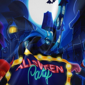 Detailed close-up showing soft fabric texture of the Halloween Party blue wall tapestry