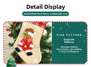 Detail of gingerbread man 3D doll on a burlap Christmas stocking with plaid trim decoration