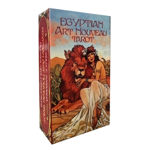 Detailed view of Egyptian Art Nouveau Tarot box showing cover art and instruction manual