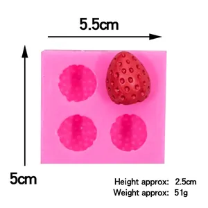 3D strawberry silicone mold with four cavities for chocolate, soap, and DIY resin crafts