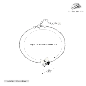 Detailed dimension guide for the 925 sterling silver butterfly charm bracelet