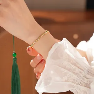 18k gold plated bracelet with red zircon beads in a vintage Chinese luxury style