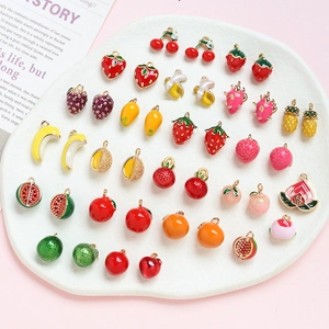 Assorted colorful fruit charms in gold-plated copper for DIY jewelry making