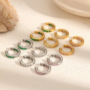 Orecchini A Cerchio In Acciaio Inossidabile Con Pavé Di Zirconia Cubica Colorata Gioielli Di Moda Per Donne