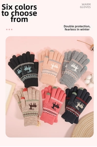 Winter knitted touchscreen gloves featuring festive reindeer patterns in six colors