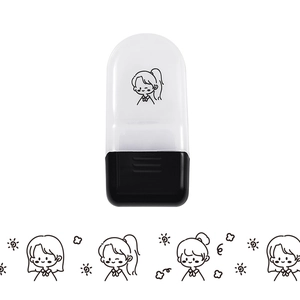 Detail of cartoon animal roller stamp with continuous girl and sun pattern print