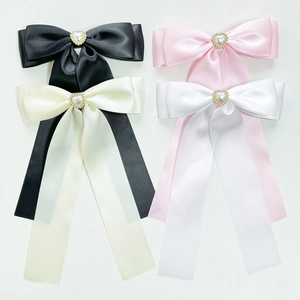 Barrette à Cheveux Nœud en Satin Doux Cœur Fausse Künstliche Perle Long Ruban Barrette pour Femme Mode Élégants Accessoires Cheveux