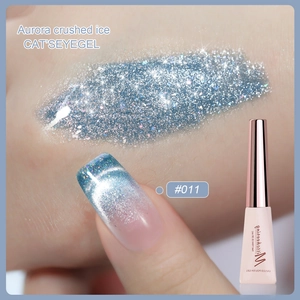 Macro shot of Aurora Crushed Ice Cat Eye Gel in shade #011 with deep blue shimmer effect