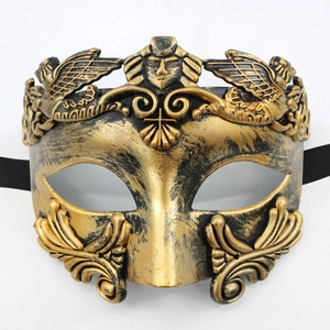 Herren Vintage Römische Krieger Halbmaske mit schwarz-goldener Verzierung und Krone