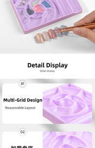 Detailed view of purple nail art palette with multi-grid spiral design and storage compartments