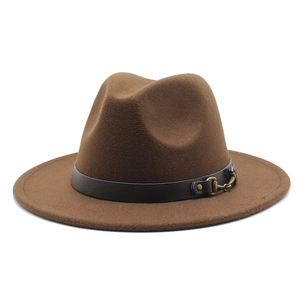 Classic dark brown wool felt fedora hat featuring a leather band and gold horsebit buckle