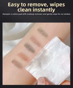 Close-up of five eyebrow pencil shades on skin showing waterproof smudge-proof effect
