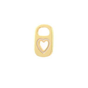 Macro detail of 18K gold plated heart pendant with white enamel center for DIY jewelry