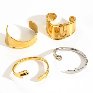 Bracciali rigidi minimalisti in acciaio inossidabile oro 18k e argento lucido a specchio
