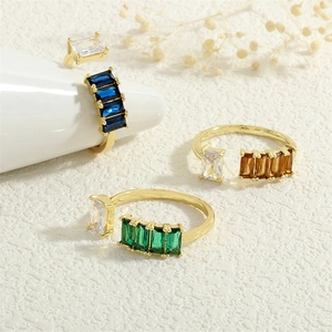European INS Style Colored Zirconia Open Ring Copper Rectangular Row Diamonds Adjustable High-End Light Luxury Finger Ring