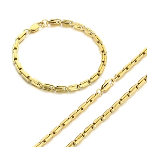 Ensemble collier et bracelet à maillons rectangulaires dorés polis pour hommes