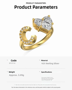 Detail showing 925 sterling silver S-ring with 18K gold plating and 5A zircon heart