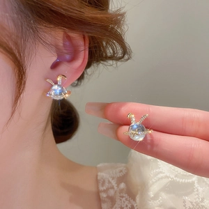Cute resin zircon star rabbit earrings with gold plating in a trendy Korean sweet style