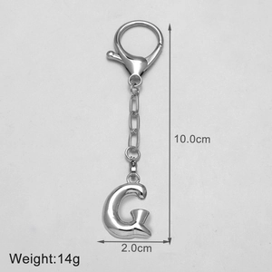 Silver letter G metal keychain with dimensions 10cm by 2cm and weight 14g