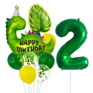 Kit de ballons dinosaure vert avec chiffre 2 pour décoration de 2ème anniversaire enfant