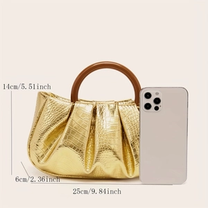 Detailed size guide of gold crocodile bag with 25cm length and brown handle