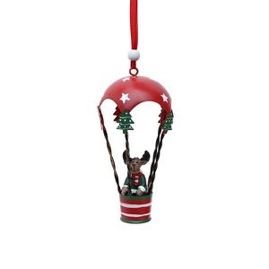 Nordic metal Christmas hot air balloon ornament featuring a reindeer on white background