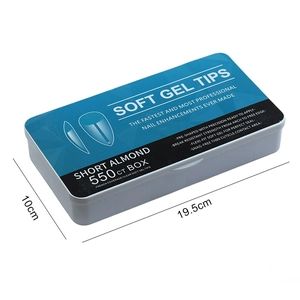 Lot de 550 faux ongles courts en amande en gel souple transparent avec boîte de rangement