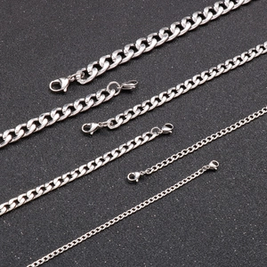 Silver stainless steel curb chains in five different widths with secure lobster clasps