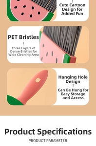 Detail view of watermelon-shaped brush featuring dense PET bristles and hanging storage hole
