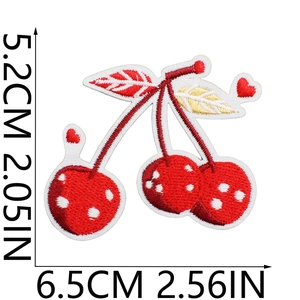 Detailed size view of red cherry embroidery patch with dimensions 6.5cm by 5.2cm