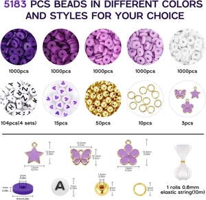 Detailed infographic showing 5183pcs DIY clay bead kit components and exact dimensions