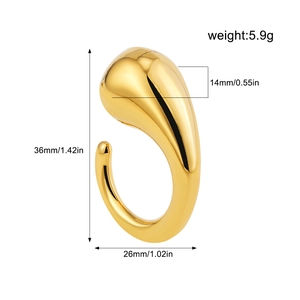 Detailed size specifications for 18K gold-plated knotted water drop ring with dimensions