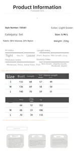 Detailed size chart for the light green lantern sleeve shirt and shorts casual set