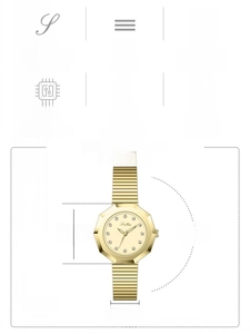 Technical specs of 27mm Scottie quartz watch with high-hardness pyrex glass and steel band