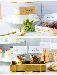 Detailed view of assorted Christmas cookies in clear bags with paper header cards