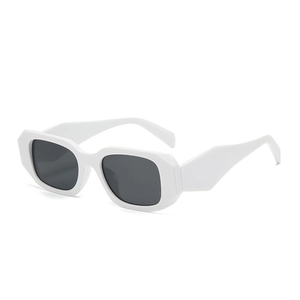 Classic white square frame sunglasses with thick temples and dark lenses in vintage style