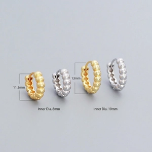 925 silver beaded hoop earrings in gold and silver, inner diameters 8mm and 10mm