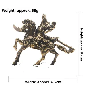 Detail of vintage brass Guan Yu figurine on horse with dimensions 5.4cm high and 6.2cm long