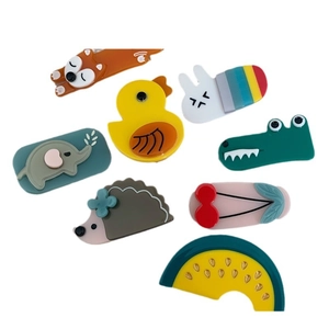 Cute animal and fruit acetate hair clips featuring fox, duck, and watermelon designs