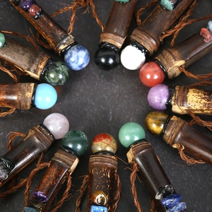 Handmade witch broom car pendants with natural crystal stones and bamboo tubes